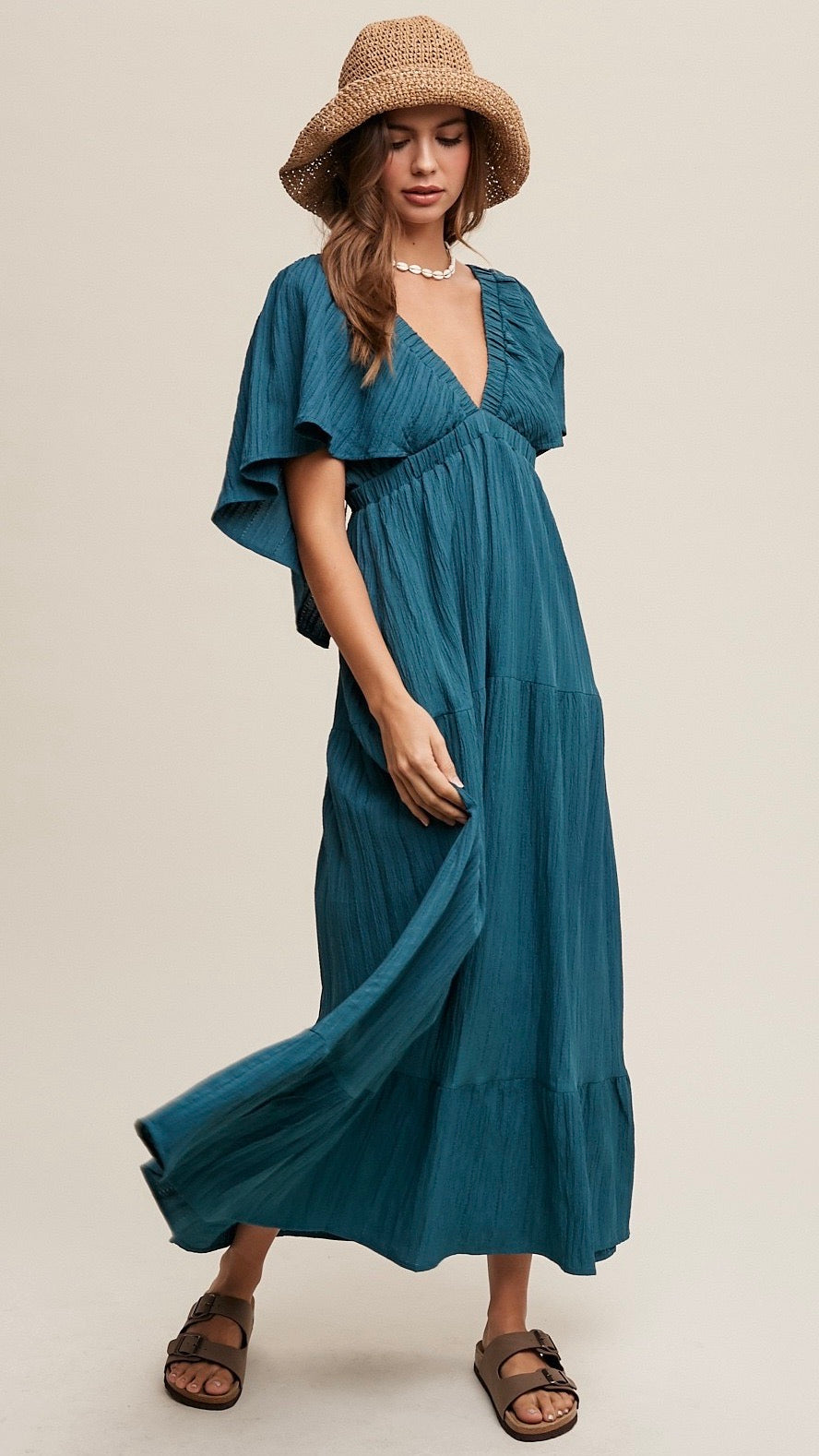 misha maxi dress V Neck Dusty Teal – The Rock Box Store PS23669 16 / Navy Size_UK 8 fit:Slim Detailed with a subtle