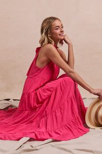 Juliette High Neck Tiered Maxi Dress Hot Pink