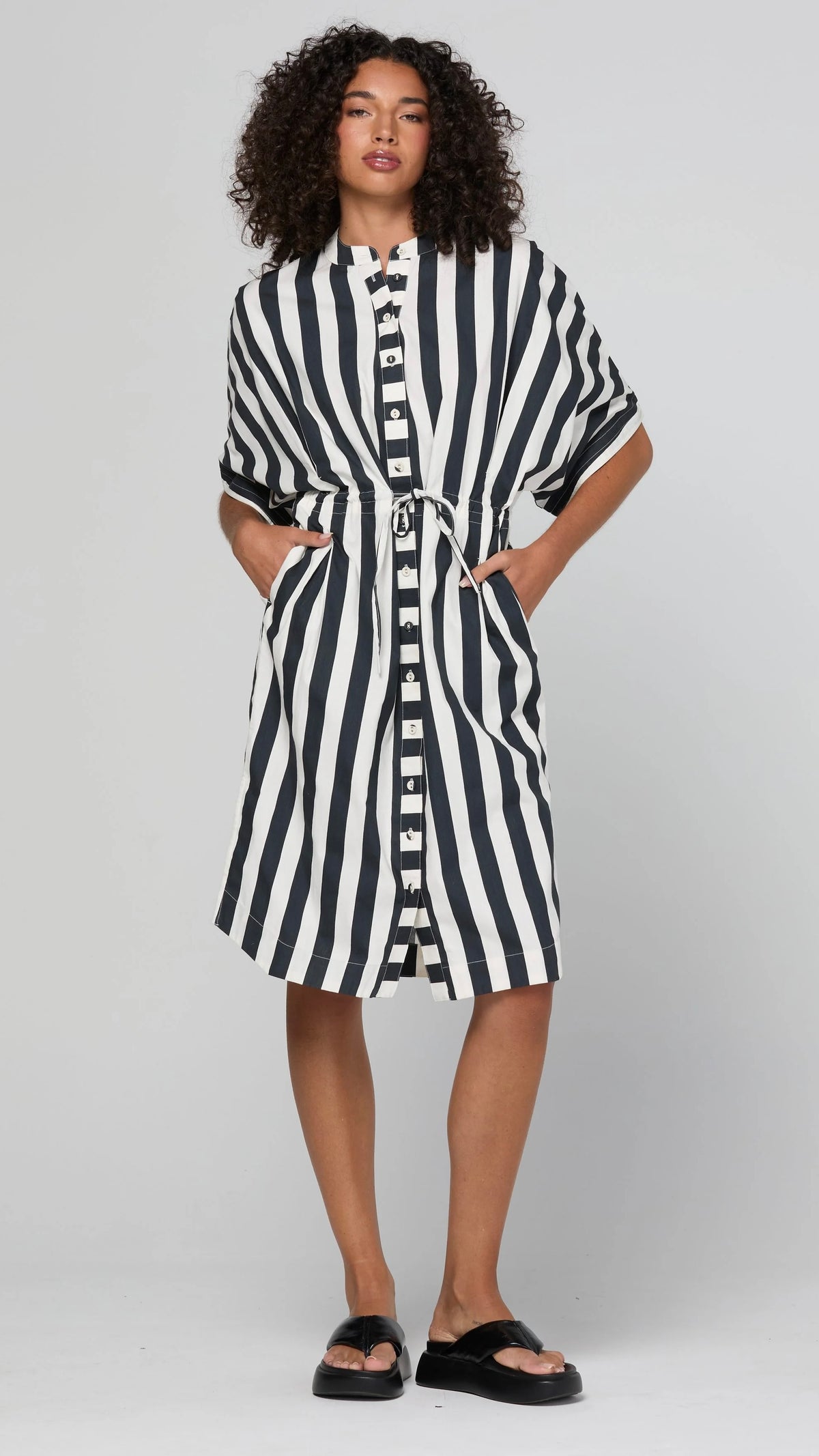 Shiro Shirt Dress Mono Stripe
