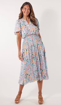 Botanical Midi Dress Salt Hydrangea