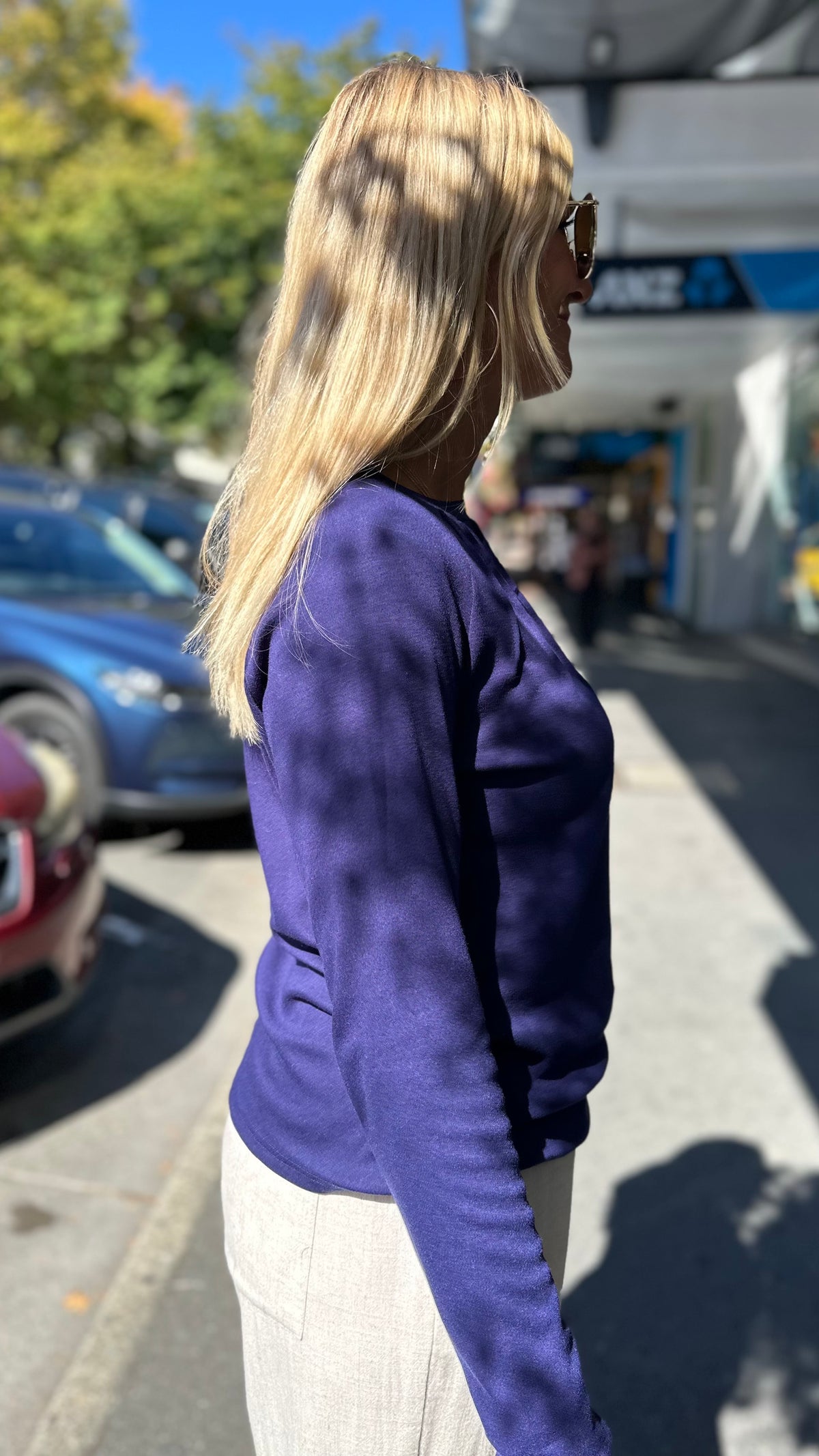 Bridget Raglan Sleeve Knit Top Bright Navy