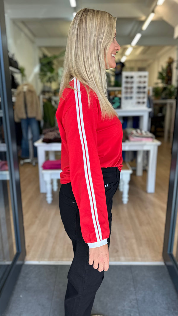 Retro Varsity Stripe Jumper Red