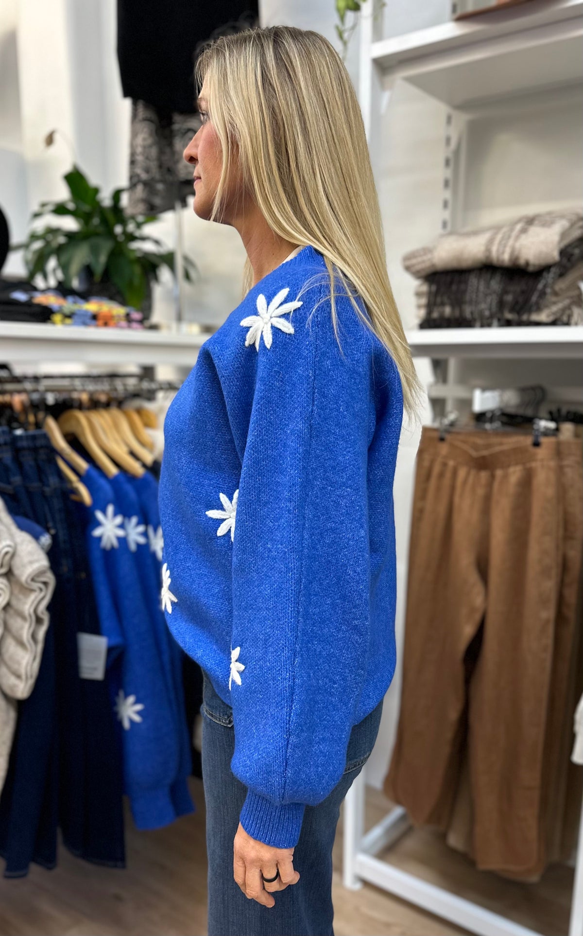 Miru Stitch Flower Jumper Cobalt