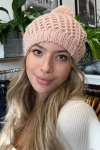 Pink pom pom beanie