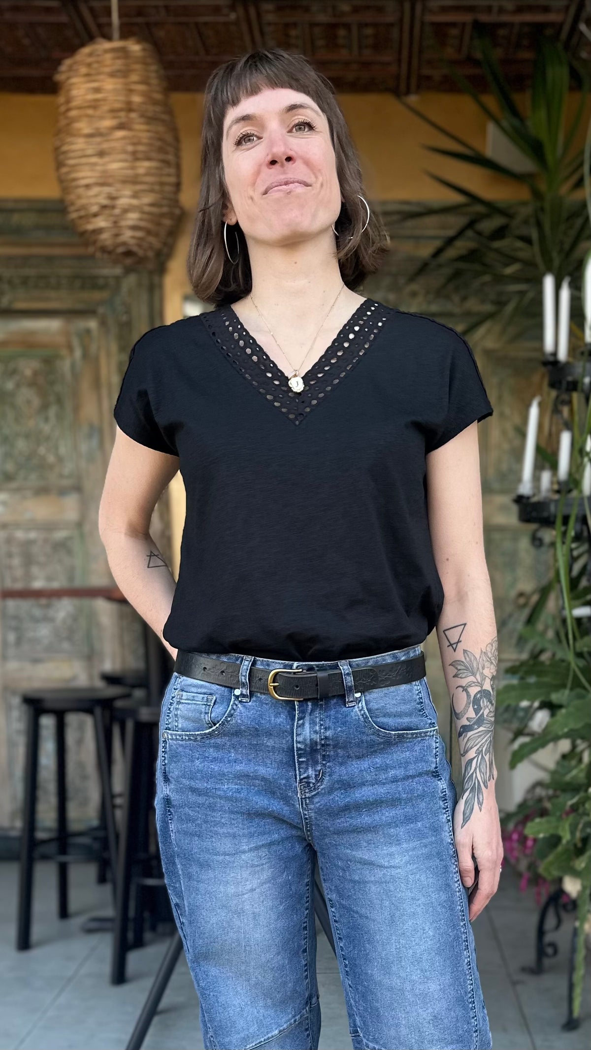 Emi Crochet Insert Top Black