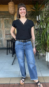 Emi Crochet Insert Top Black