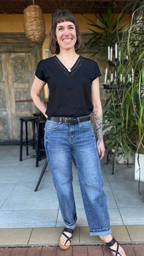 Emi Crochet Insert Top Black