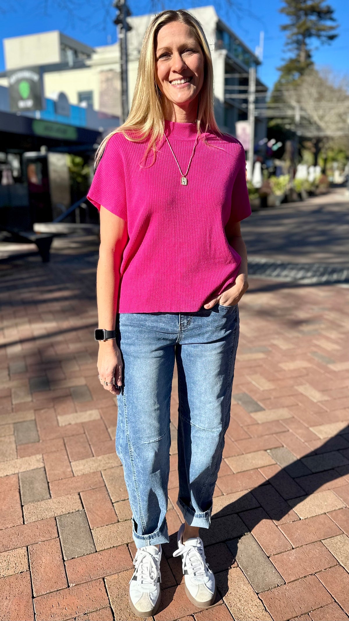 Romy Ribbed Knit Top Magenta