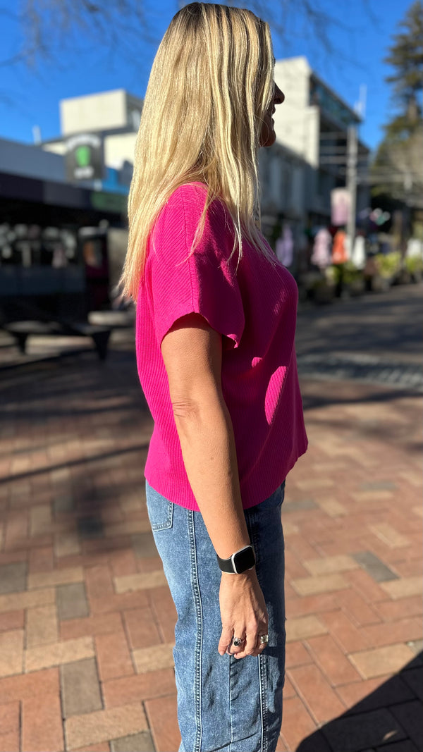Romy Ribbed Knit Top Magenta