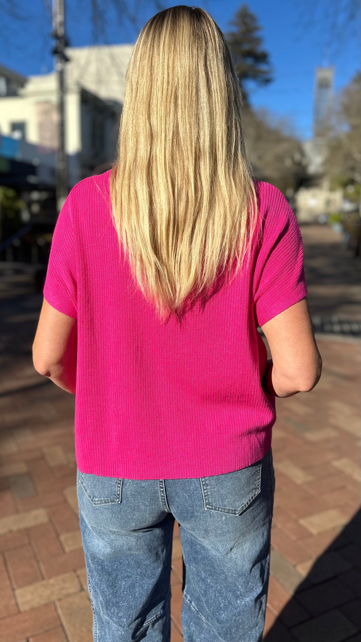 Romy Ribbed Knit Top Magenta