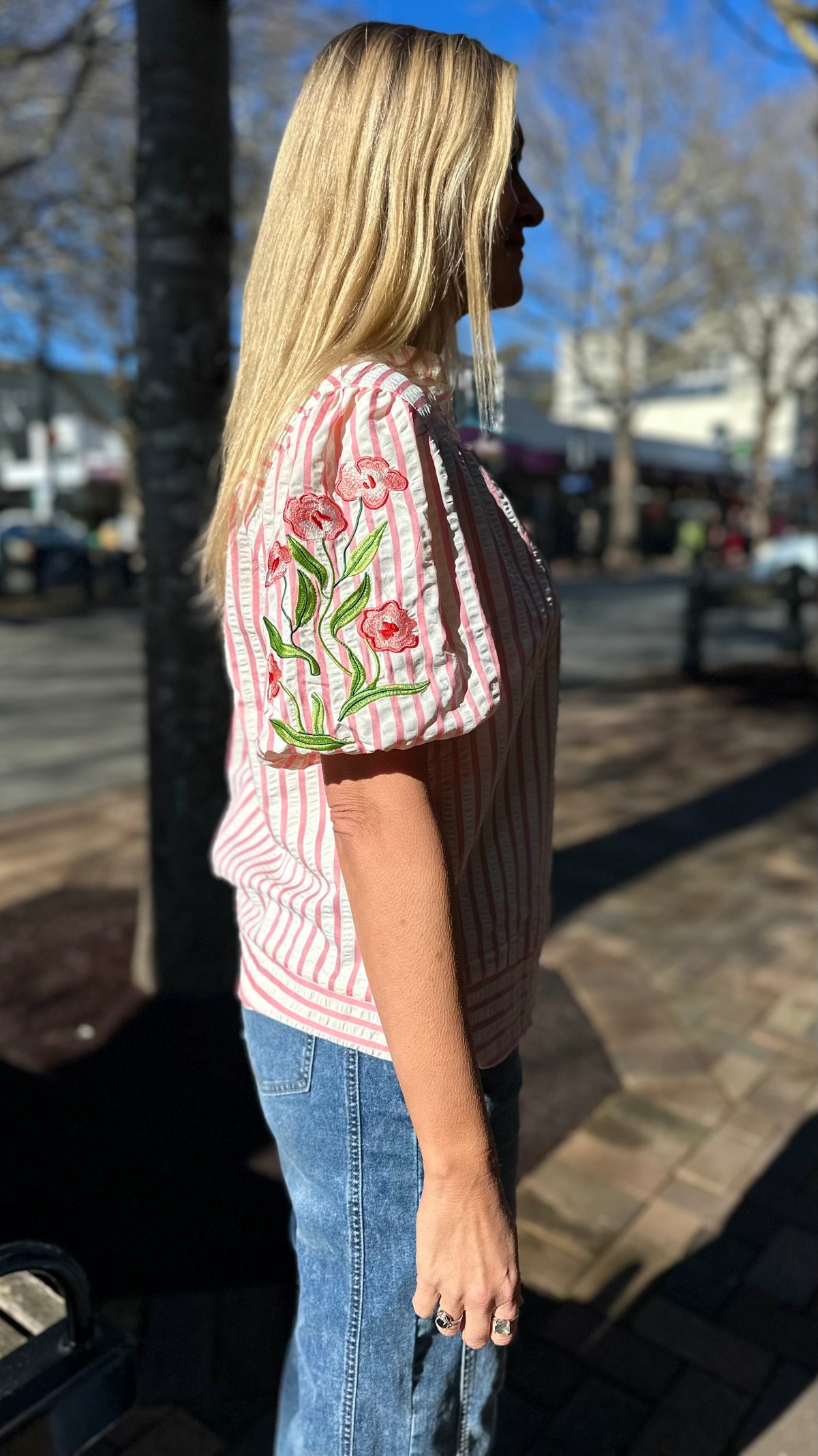 Evie Embroidered Puff Sleeve Top Pink