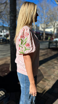 Evie Embroidered Puff Sleeve Top Pink