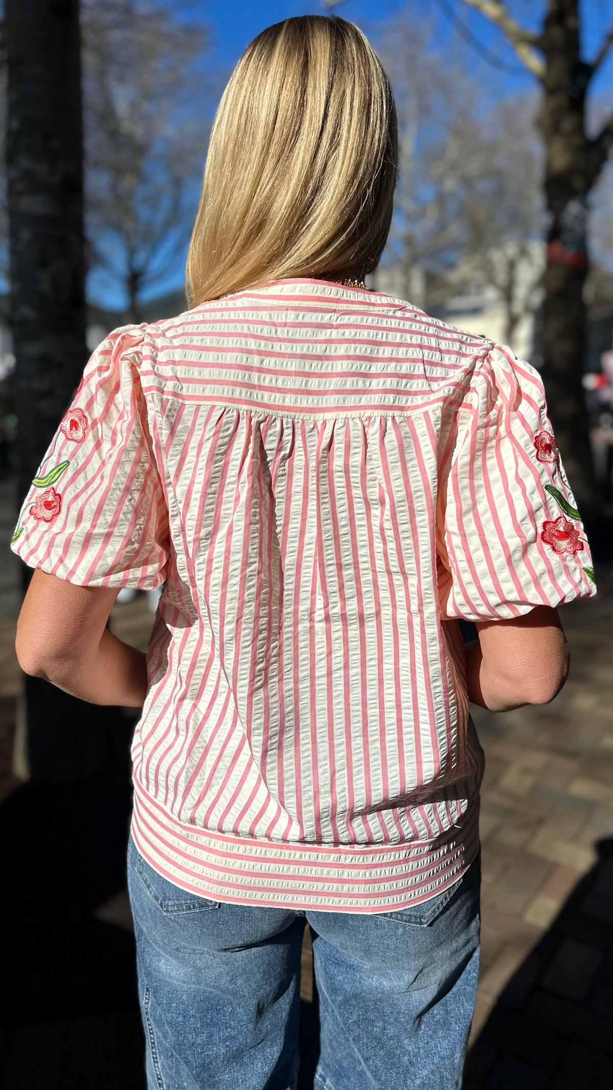 Evie Embroidered Puff Sleeve Top Pink