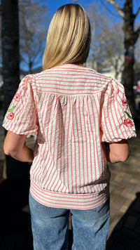 Evie Embroidered Puff Sleeve Top Pink