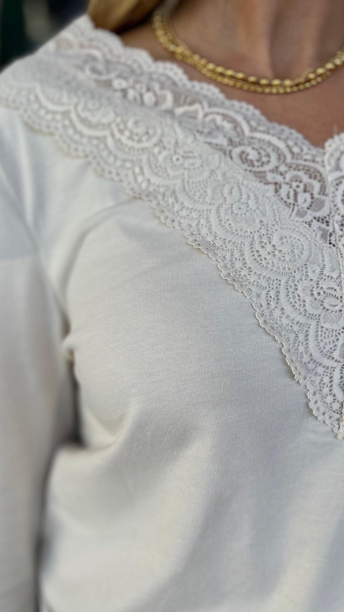 Lacey V Neck LS Top Bone Lace