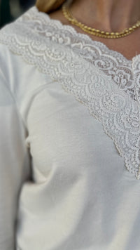 Lacey V Neck LS Top Bone Lace