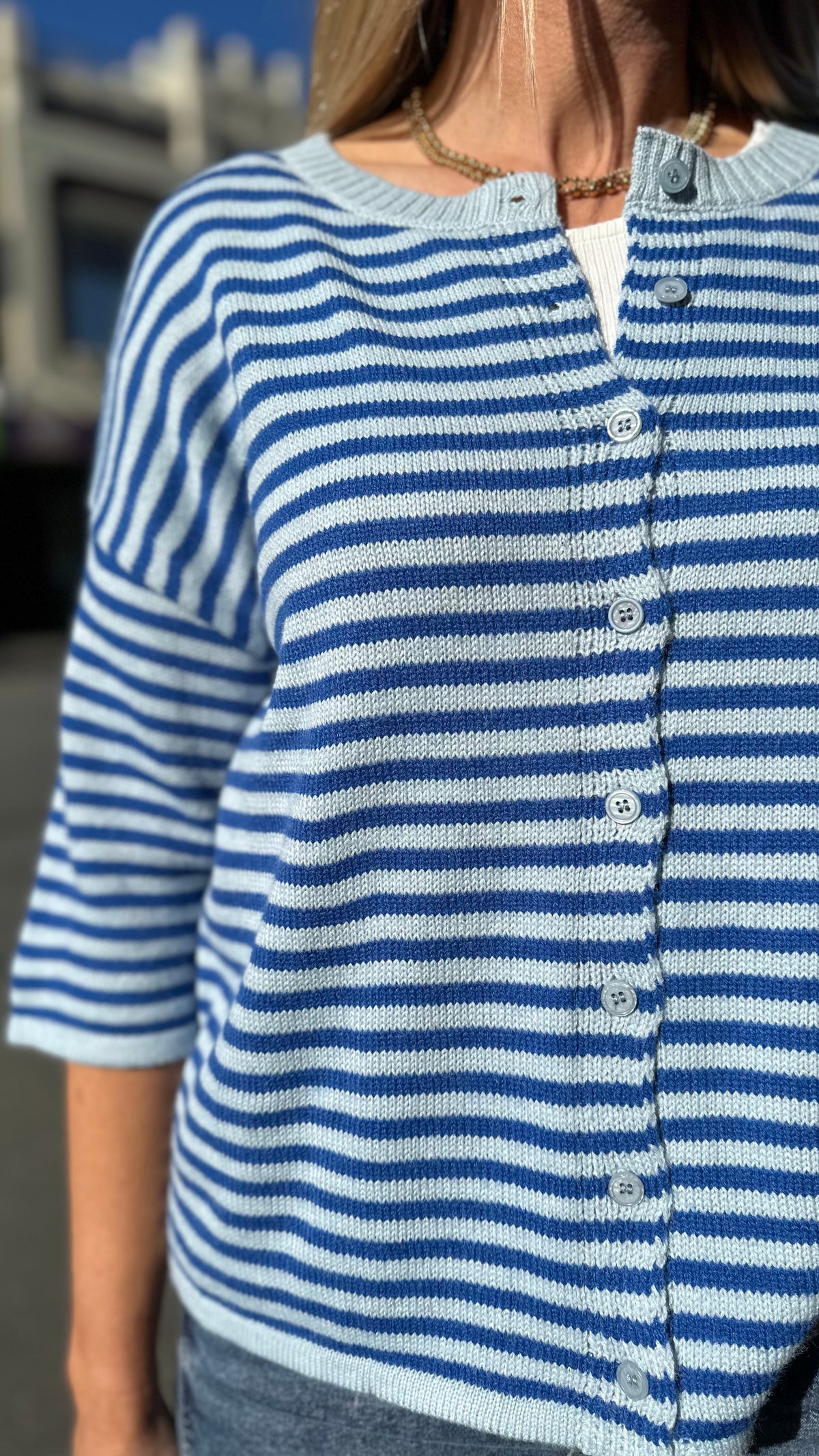 Frankie Cardigan Blue Stripe
