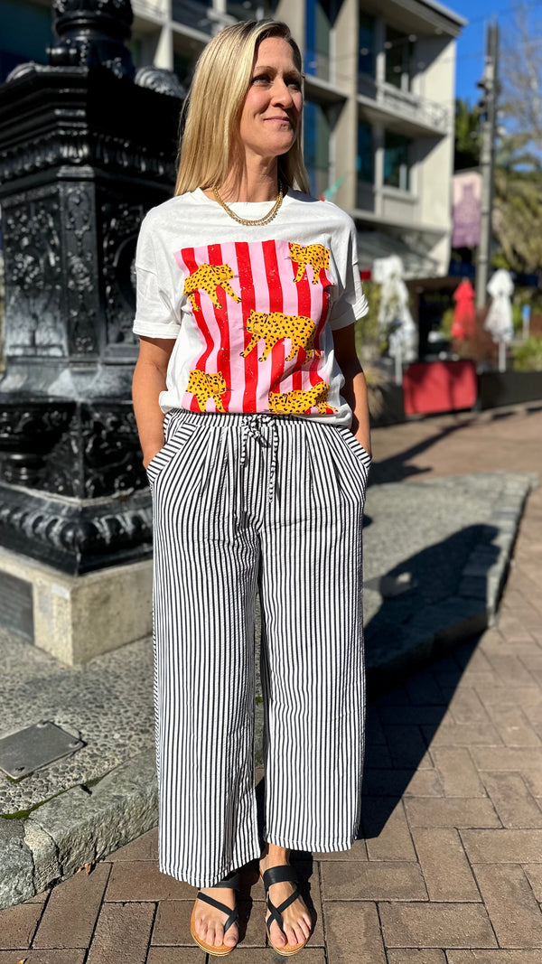 Reese Wide Leg Striped Pants Black