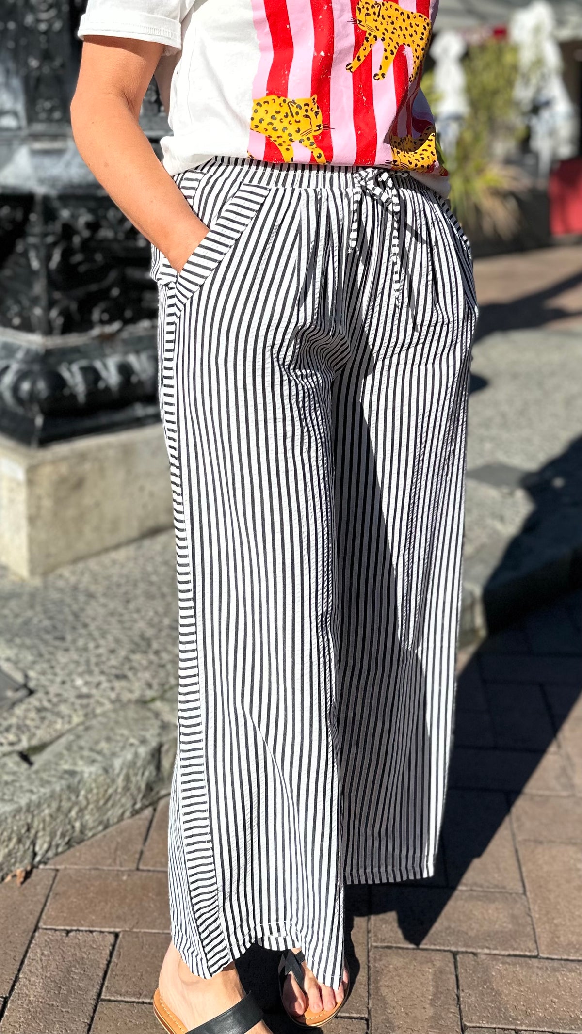 Reese Wide Leg Striped Pants Black
