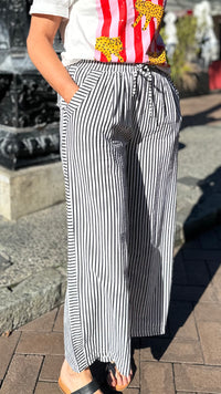 Reese Wide Leg Striped Pants Black