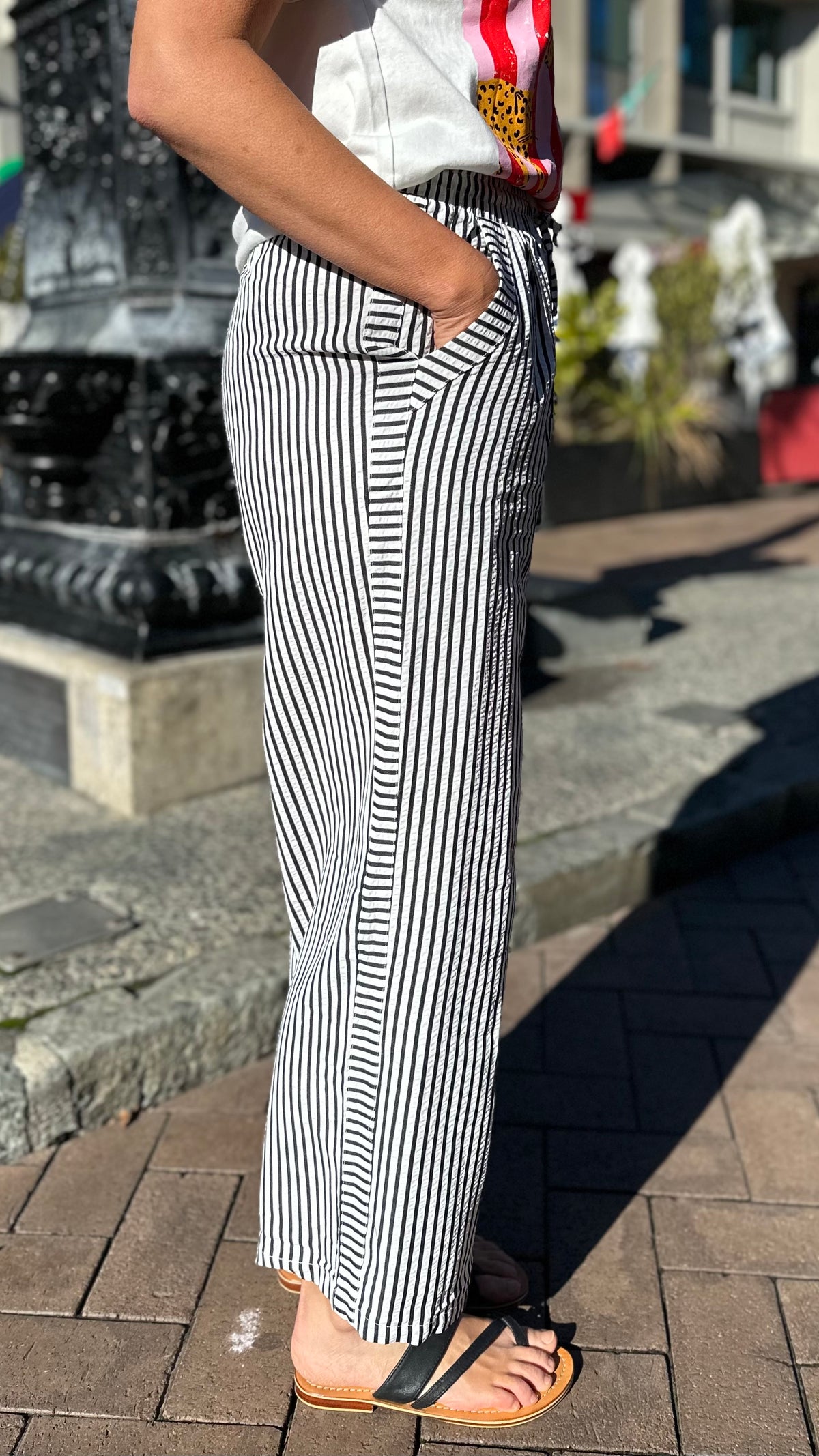 Reese Wide Leg Striped Pants Black