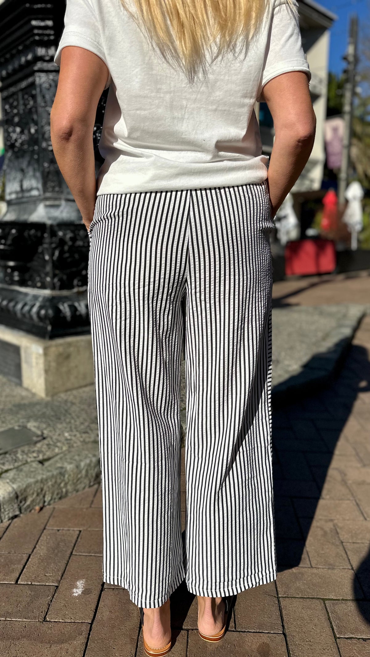 Reese Wide Leg Striped Pants Black