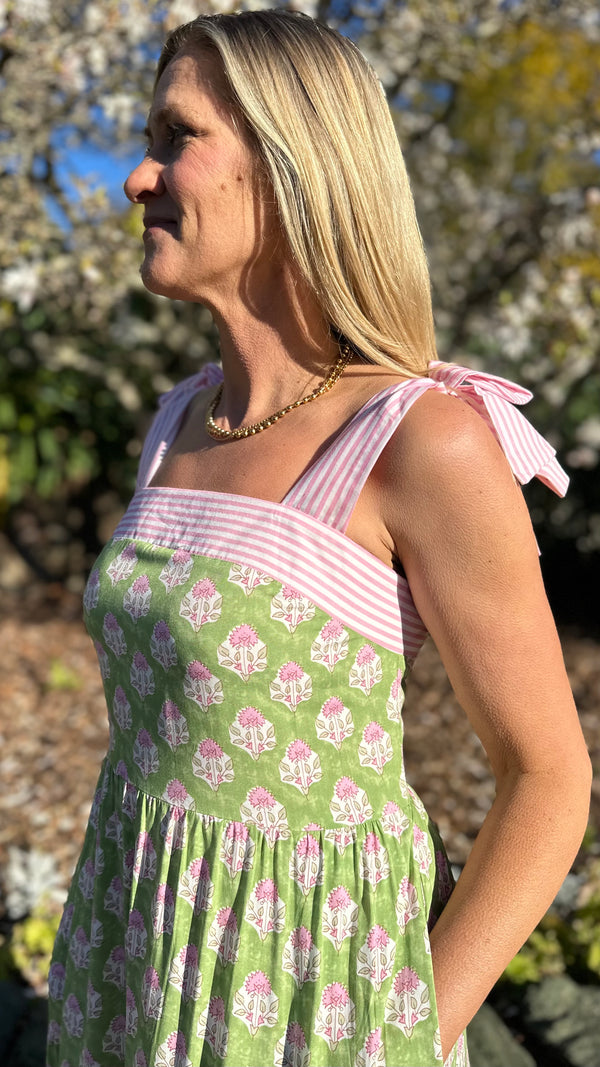 Promenade Tiered Midi Dress Pink/Green
