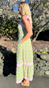 Promenade Tiered Midi Dress Pink/Green