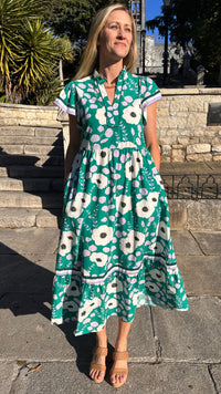 Frilled Collar Midi Dress Green Floral