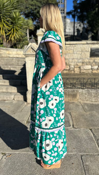 Frilled Collar Midi Dress Green Floral