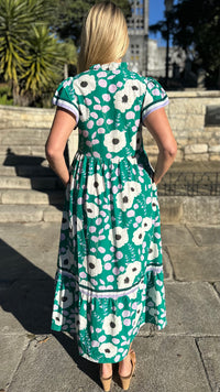 Frilled Collar Midi Dress Green Floral
