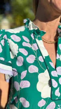 Frilled Collar Midi Dress Green Floral