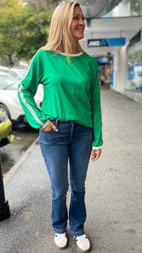 Retro Varsity Stripe Jumper Green