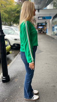 Retro Varsity Stripe Jumper Green