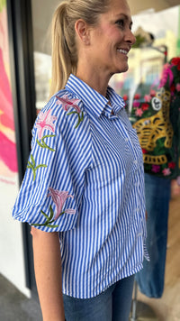Pip Floral Embroidered Puff Sleeve Top