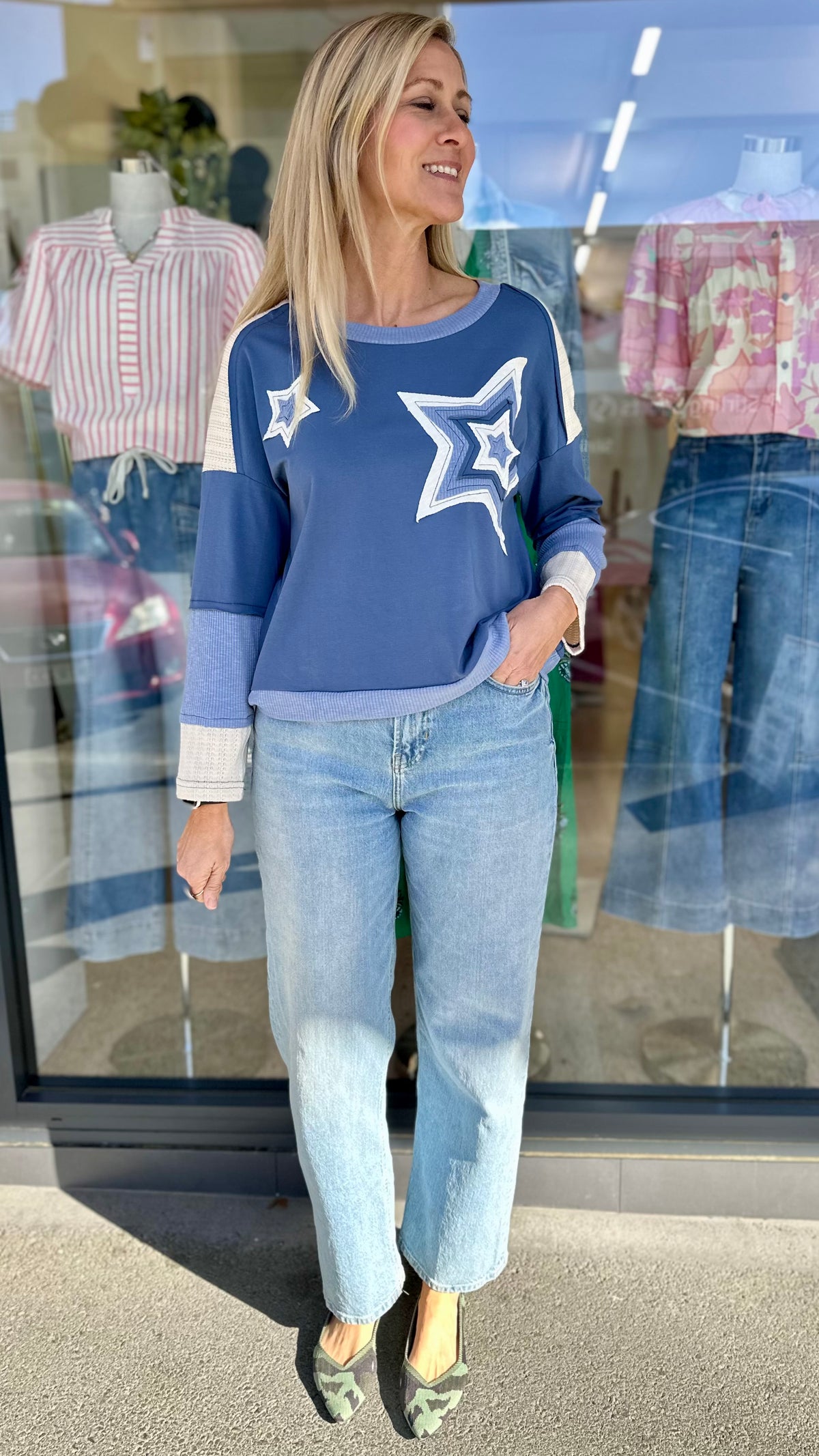 Patchwork Star Crew Blue