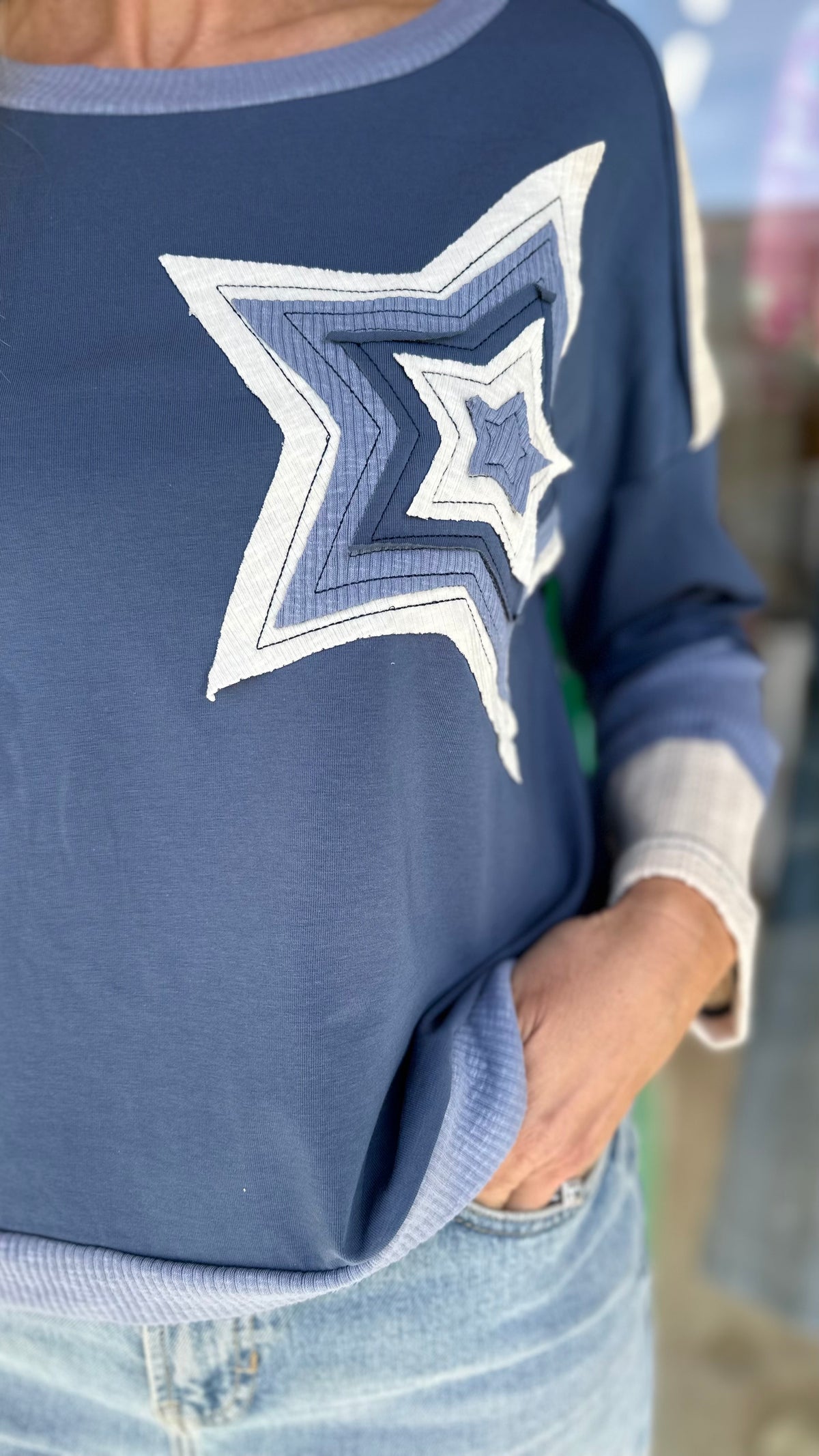 Patchwork Star Crew Blue