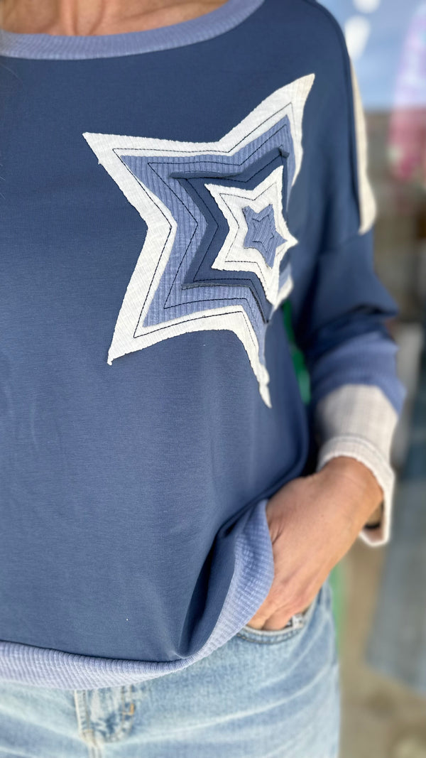 Patchwork Star Crew Blue