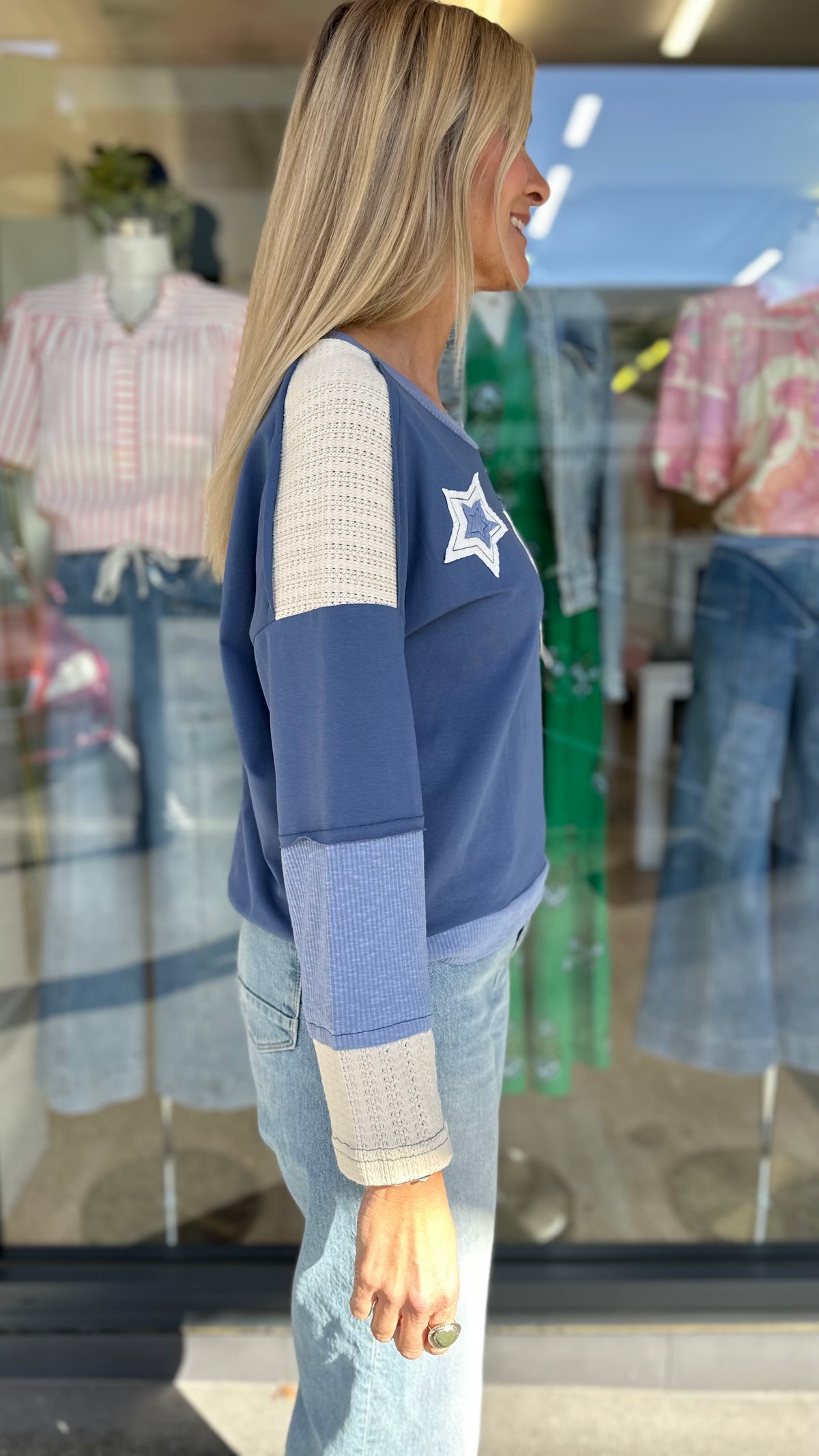 Patchwork Star Crew Blue