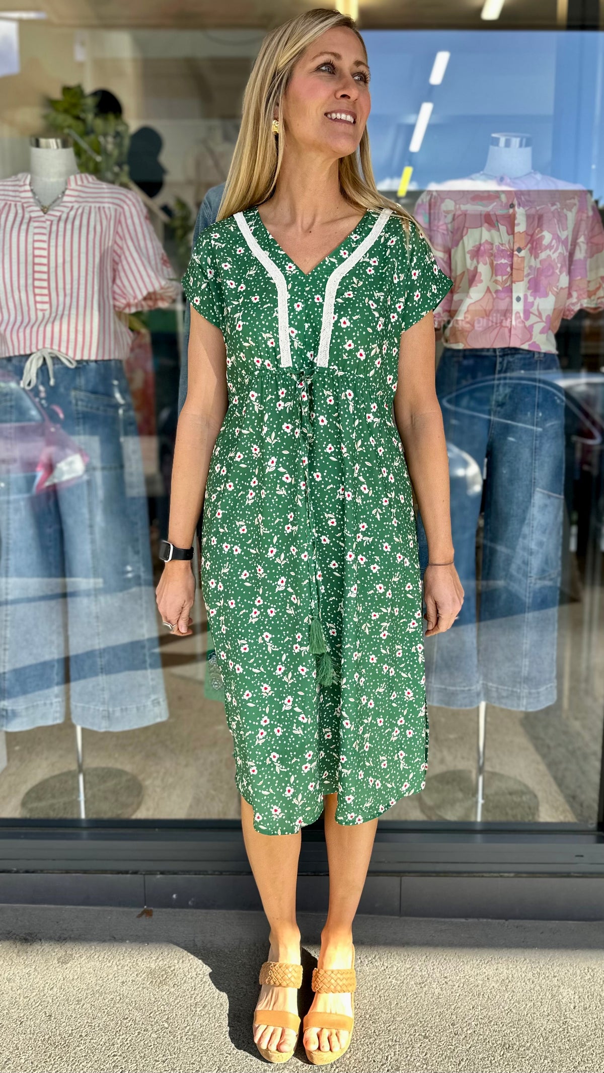 Embroidered Trim Vacay Dress Green
