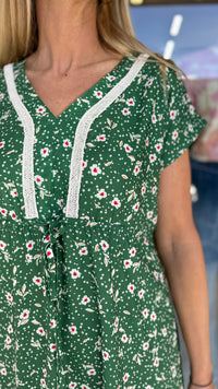 Embroidered Trim Vacay Dress Green