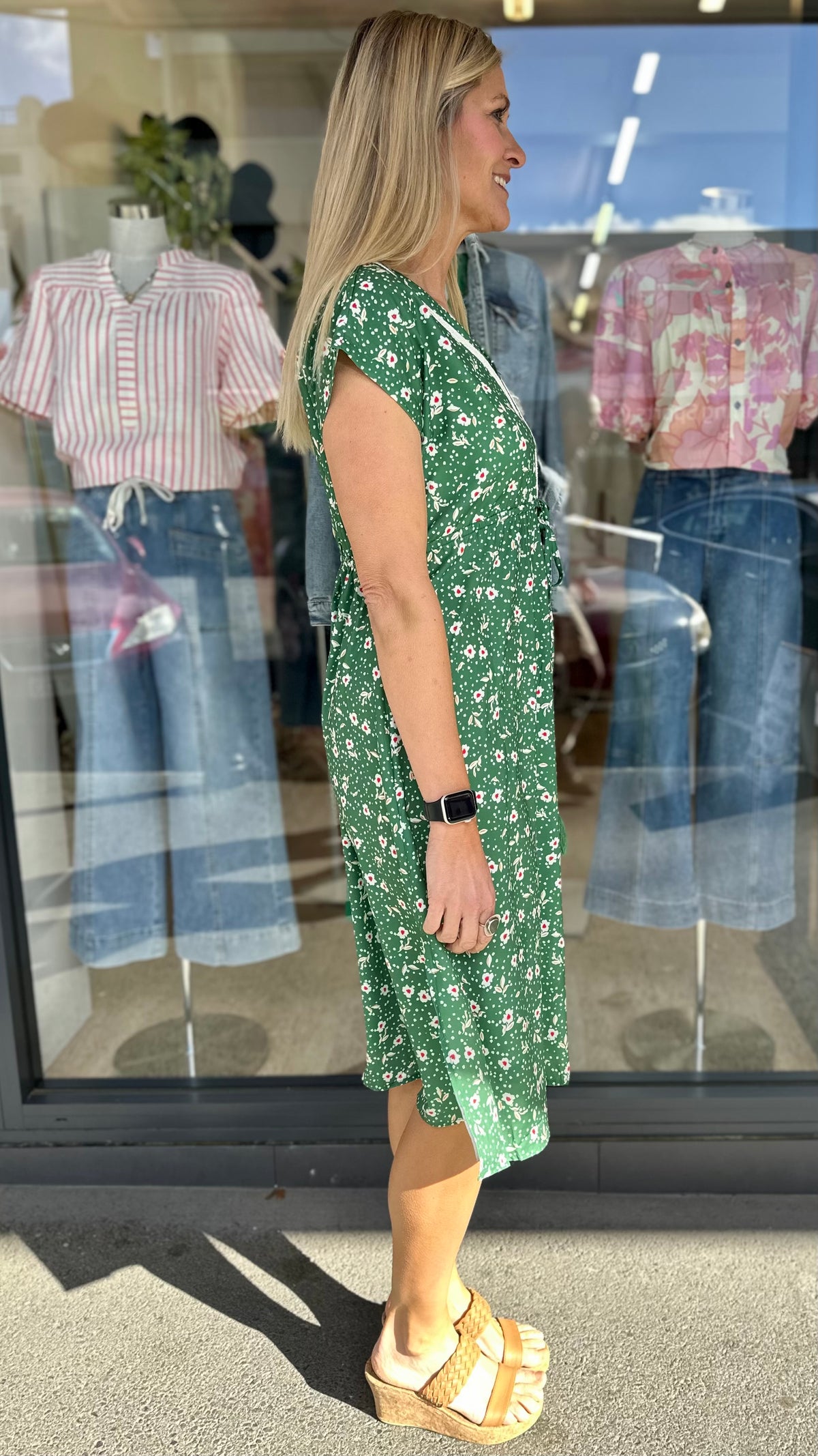 Embroidered Trim Vacay Dress Green