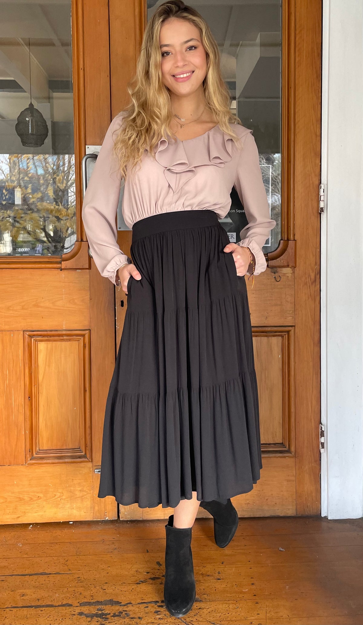 Maggie Smocked Waist Cropped Top Mocha