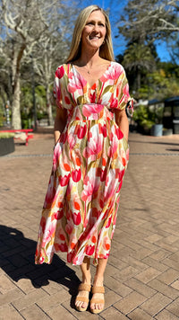 Jules Tulip Print Maxi Dress Red Mix