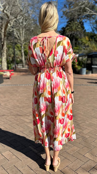 Jules Tulip Print Maxi Dress Red Mix