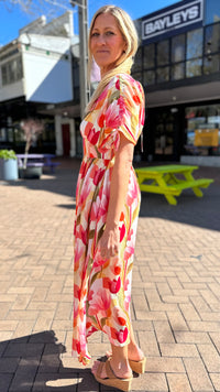 Jules Tulip Print Maxi Dress Red Mix