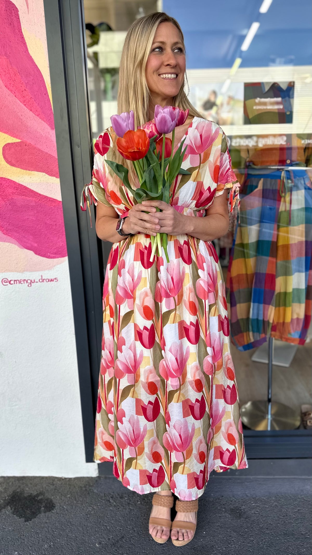 Jules Tulip Print Maxi Dress Red Mix