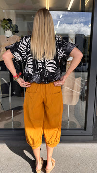 Balloon Crop Top Palm Print Black