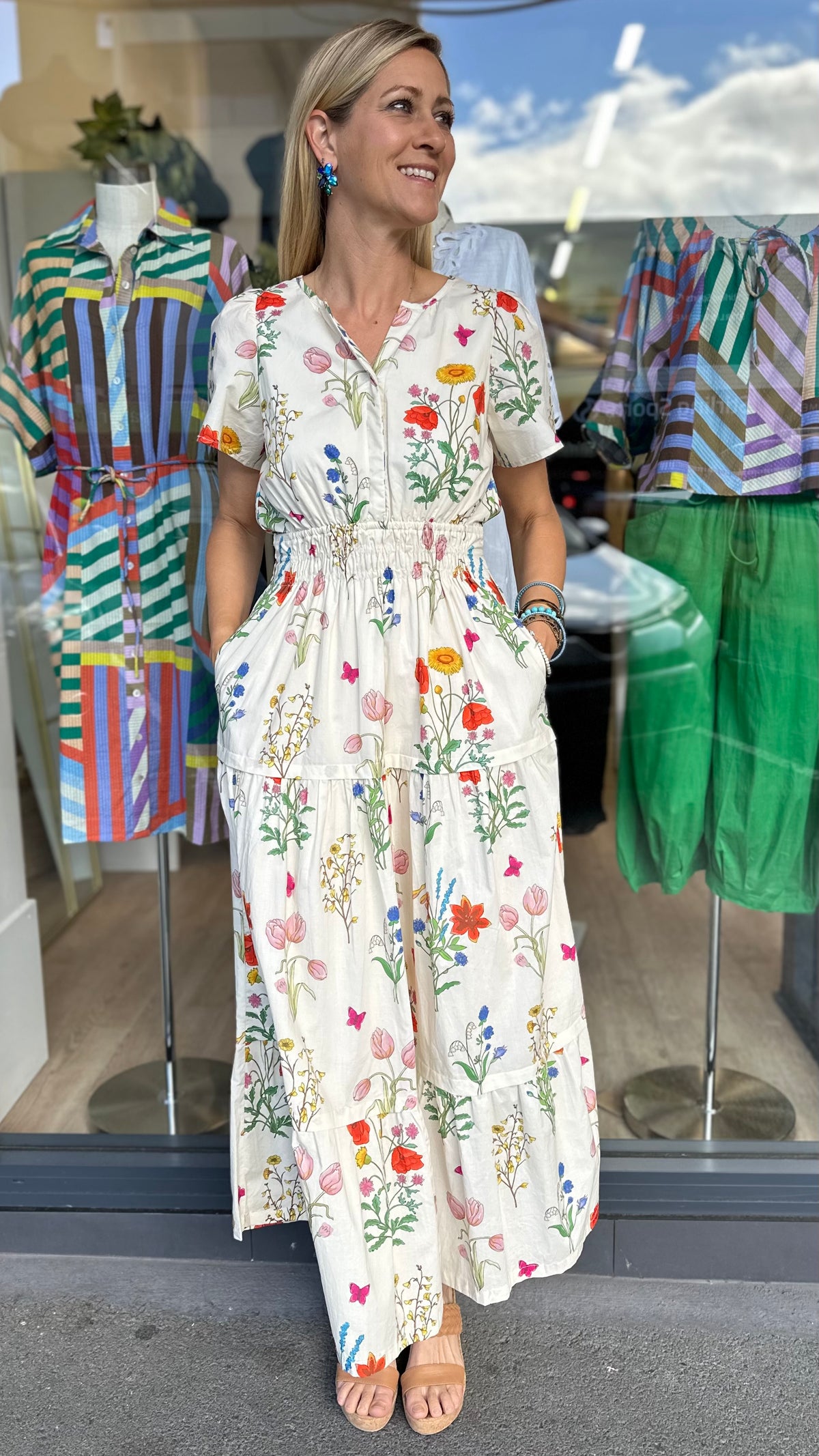 Tilly Tiered Midi Dress Ivory Floral