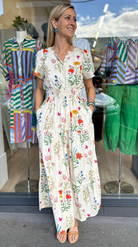 Tilly Tiered Midi Dress Ivory Floral